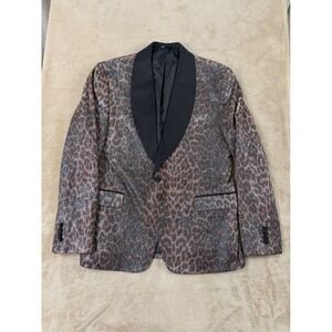 Ron Tomson Los Angeles Mens US 40 Leopard Print Metallic Glitter Blazer EUC